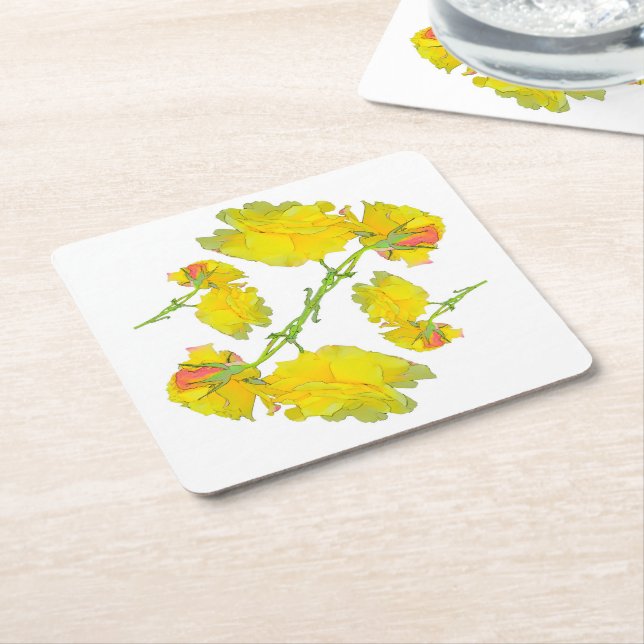 Posavasos Cuadrado De Papel Rosa Amarilla. (En perspectiva)