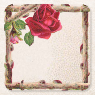 Posavasos Cuadrado De Papel Rosa antigua vintage rústica victoriana clásica an
