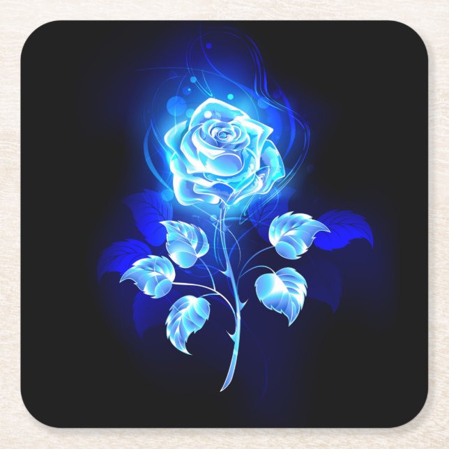 Posavasos Cuadrado De Papel Rosa azul en llamas (Anverso)