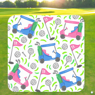 Posavasos Cuadrado De Papel Rosa Azul Verde Golf Elegante