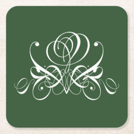 Posavasos Cuadrado De Papel Rosa blanco y verde floreciente