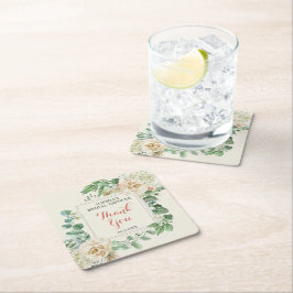 Posavasos Cuadrado De Papel Rosa Boho clásico Floral Bridal Shower