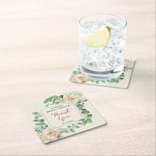 Posavasos Cuadrado De Papel Rosa Boho clásico Floral Bridal Shower