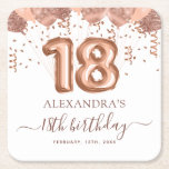 Posavasos Cuadrado De Papel Rosa de los Globos de Oro 18ª fiesta de cumpleaños<br><div class="desc">Proteja sus tabletas e infunda su celebración de 18 años con risas usando nuestros Rosas de Papel de cumpleaños de oro Rubor Pink Balloons Confetti. Estas galaxias son más que funcionales; están aquí para darle un giro hilarante a su celebración histórica. El elegante diseño de color rosa y oro rosa...</div>