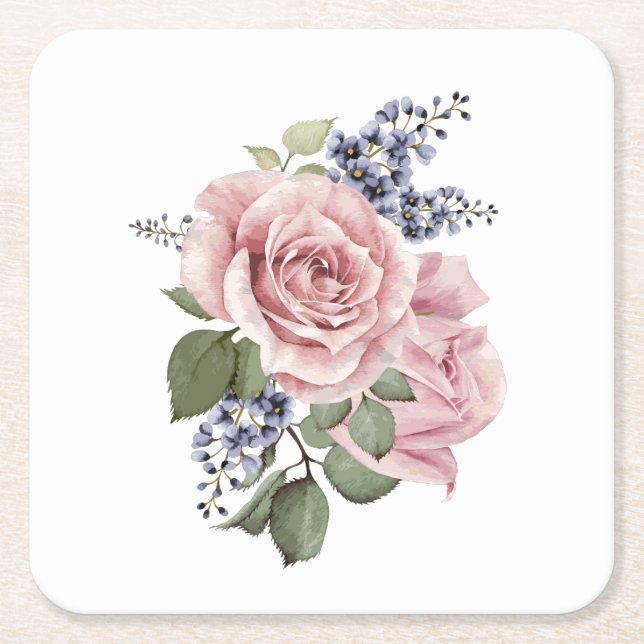 Posavasos Cuadrado De Papel Rosa de país rosa (Anverso)