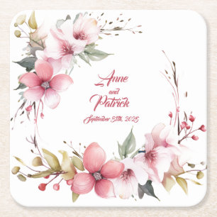 Posavasos Cuadrado De Papel Rosa de Wild Soft: Bodas personalizados