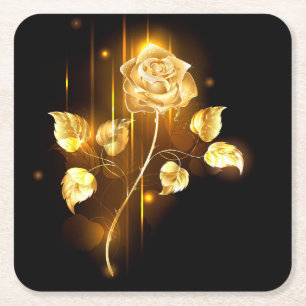 Posavasos Cuadrado De Papel Rosa dorada ( rosa de oro )