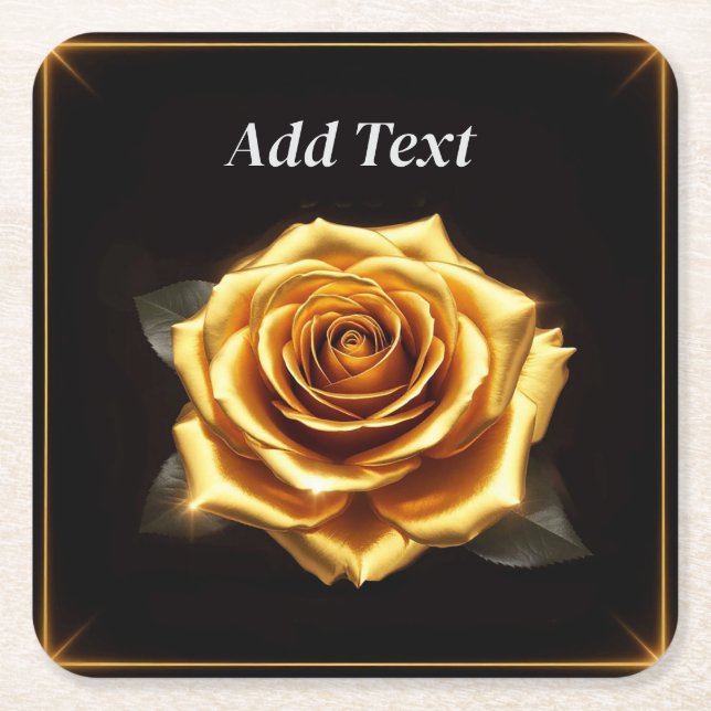 Posavasos Cuadrado De Papel Rosa dorado con fronteras brillantes (Anverso)