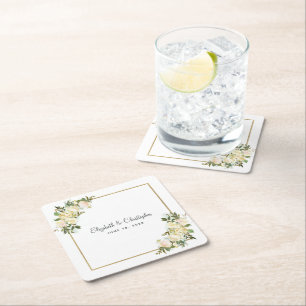 Posavasos Cuadrado De Papel Rosa elegante Boda personalizada blanca