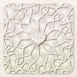 Posavasos Cuadrado De Papel Rosa Geométrico de Oro Patrón de Corazón de AMOR