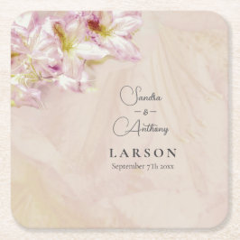 Posavasos Cuadrado De Papel Rosa Gold Azalea Boda