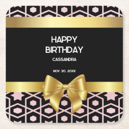 Posavasos Cuadrado De Papel Rosa Gold Egypt Geometric Gold Bow Happy Birday