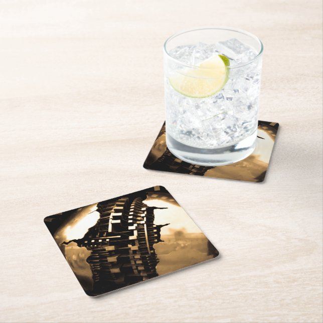 Posavasos Cuadrado De Papel Rosa Gold Steampunk (In situ)