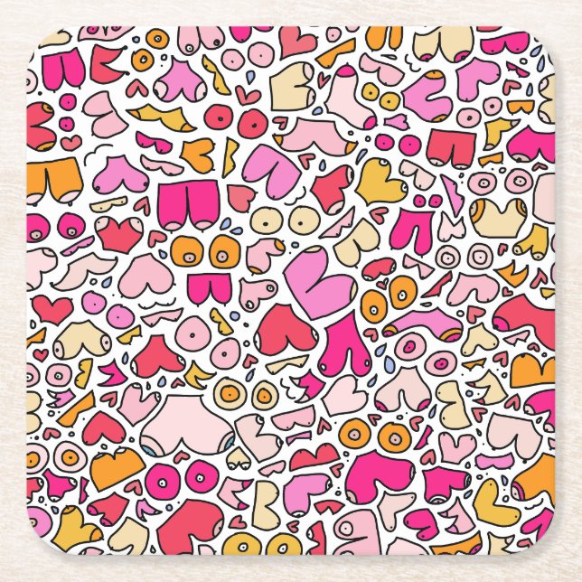 Posavasos Cuadrado De Papel rosa gracioso (Anverso)