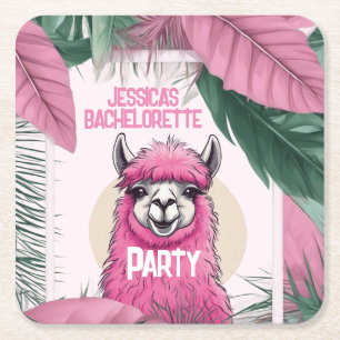 Posavasos Cuadrado De Papel Rosa Happy Sonriendo Lama Bachelorette