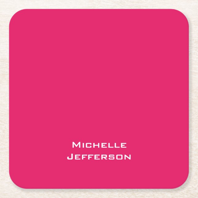 Posavasos Cuadrado De Papel Rosa intenso frambuesa rojo rosado moderno elegant (Anverso)