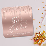Posavasos Cuadrado De Papel Rosa Purpurina de Oro 50 cumpleaños<br><div class="desc">personalizado de moda 50 cumpleaños fiesta de montaña con "50 & Fabulous" en un guión de caligrafía, un fondo de Relieve metalizado de imitación de oro rosa y un purpurina de imitación de oro goteando rosa. Ideal para la decoración de las mesas, que los clientes pueden llevarse a casa como...</div>