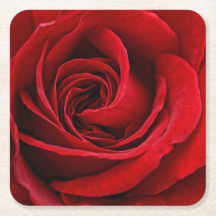 Posavasos Cuadrado De Papel Rosa Roja Brillante en Primer Plano