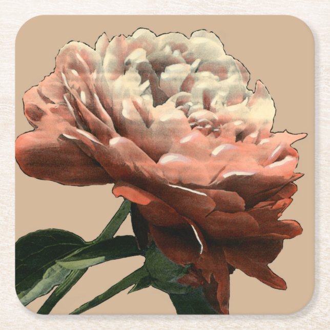 Posavasos Cuadrado De Papel Rosa roja de rubí con acentos blancos (Anverso)