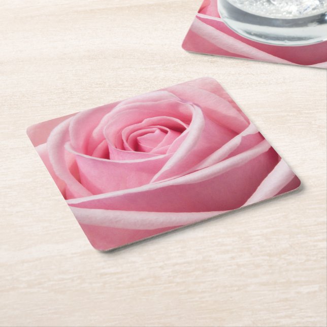 Posavasos Cuadrado De Papel Rosa rosa suave (En perspectiva)