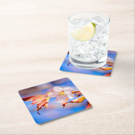 Posavasos Cuadrado De Papel Rosa Sakura Flower Blue Sky