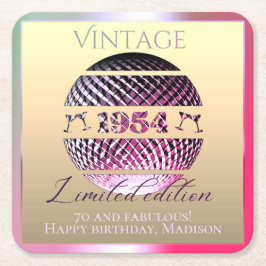 Posavasos Cuadrado De Papel Rosa vintage 1954 70 cumpleaños