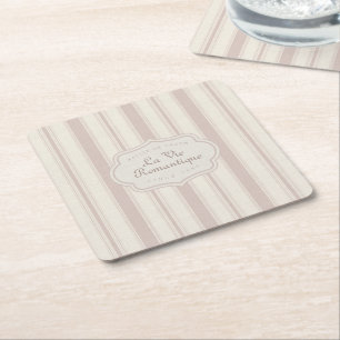 Posavasos Cuadrado De Papel Rosa Vintage y Rayas de Crema País Francés
