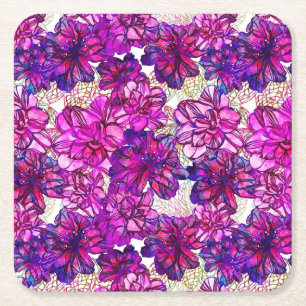 Posavasos Cuadrado De Papel Rosa y modelo de flores abstracto púrpura