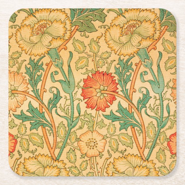 Posavasos Cuadrado De Papel Rosa y Rosa por William Morris (Anverso)