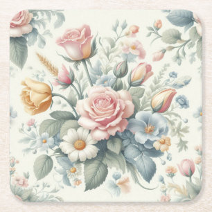 Posavasos Cuadrado De Papel Rosas