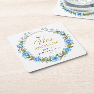 Posavasos Cuadrado De Papel Rosas Azules Elegantes y Aliento de Bebé