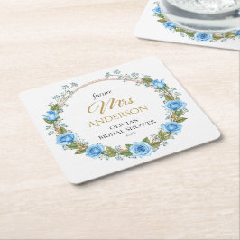 Posavasos Cuadrado De Papel Rosas Azules Elegantes y Flor de bebé