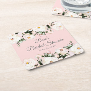 Posavasos Cuadrado De Papel Rosas Blancas Despedida de Soltera Rosa