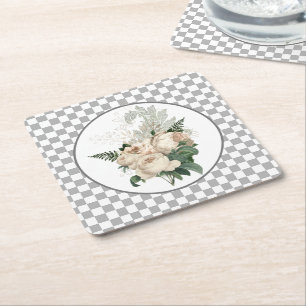 Posavasos Cuadrado De Papel Rosas Blancas Vintage Cuadro 