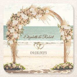 Posavasos Cuadrado De Papel Rosas de Beach Wedding Arbor