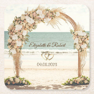 Posavasos Cuadrado De Papel Rosas de Beach Wedding Arbor