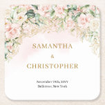 Posavasos Cuadrado De Papel Rosas de boho  de rubor purpurina de oro eucalipto<br><div class="desc">Aumente su decoración boda con las exquisitas bóvedas de rosas de color oro purpurina eucalipto Papel cuadrado de las tiras. Diseñadas con atención a los detalles y la elegancia, estas galerías le darán un toque de sofisticación a su día especial. La delicada combinación de rosas ondulados, purpurina de oro brillante...</div>