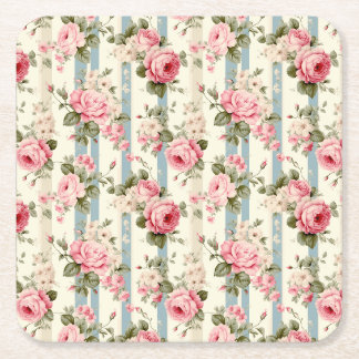 Posavasos Cuadrado De Papel Rosas de Shabby Chic Vintage
