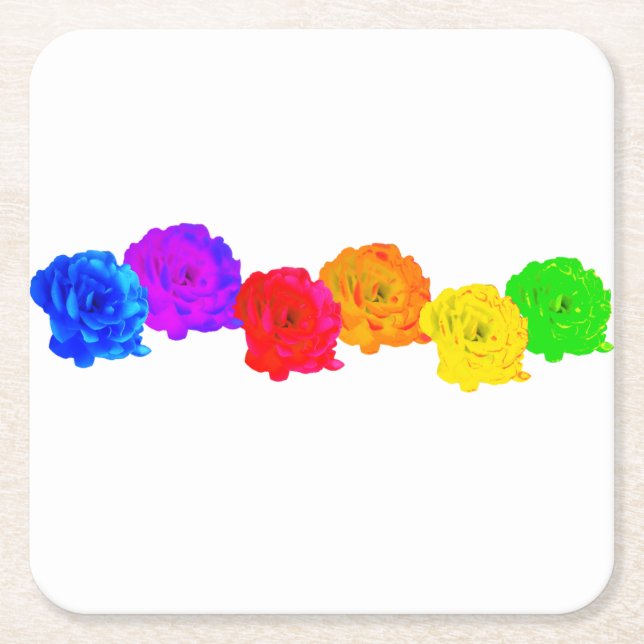 Posavasos Cuadrado De Papel Rosas del arcoiris (Anverso)