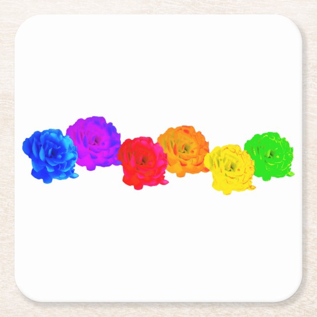 Posavasos Cuadrado De Papel Rosas del arcoiris (Anverso)