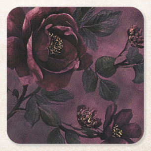 Posavasos Cuadrado De Papel Rosas elegantes románticas y florales vintage oscu