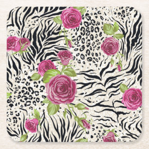 Posavasos Cuadrado De Papel Rosas en el modelo animal