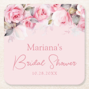 Posavasos Cuadrado De Papel Rosas Florales Rosa Claro