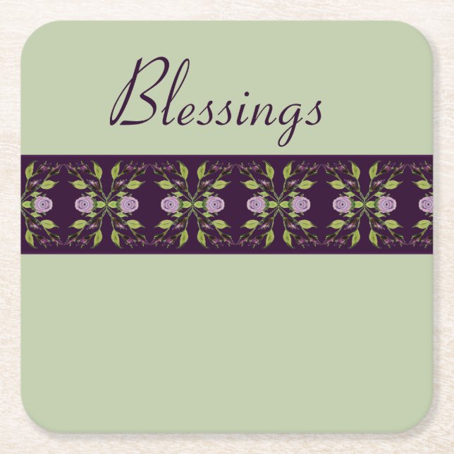 Posavasos Cuadrado De Papel Rosas malvados con morado (Anverso)