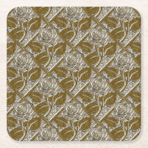 Posavasos Cuadrado De Papel Rosas metalizado-1-Silver-Gold-Coaster Set