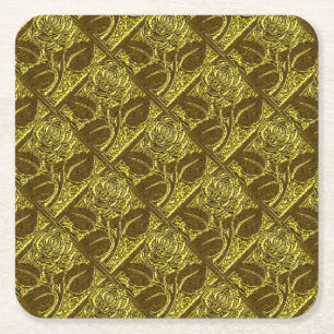 Posavasos Cuadrado De Papel Rosas metalizado-9-Green Gold Coaster Set