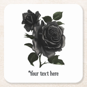 Posavasos Cuadrado De Papel Rosas Negras Personalizadas Góticas Vintage