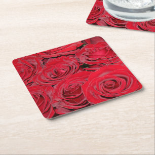 Posavasos Cuadrado De Papel Rosas Rojas Vibrantes