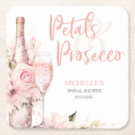Posavasos Cuadrado De Papel Rosas rosadas boho y flores de Prosecco