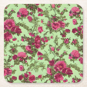 Posavasos Cuadrado De Papel Rosas rosadas de Victoria